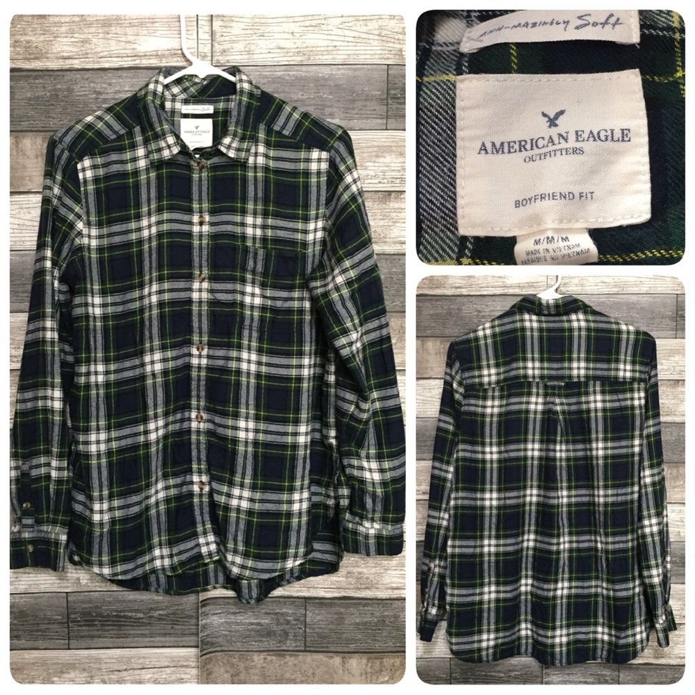American Eagle Boyfriend Fit Flannel Shirt Women’s Tartan Plaid